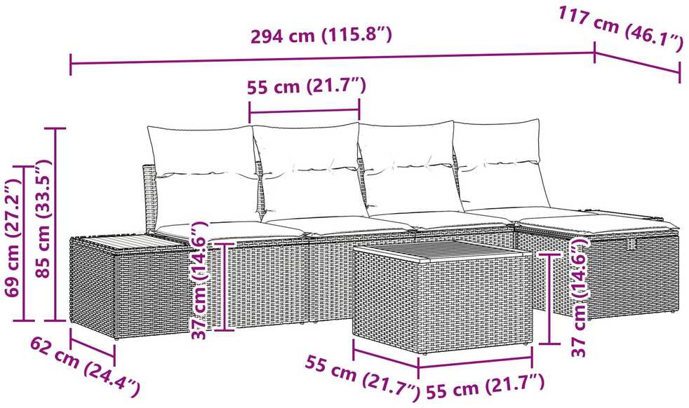 Lauko baldų komplektas Sodo Sofų Rinkinys 6 vnt. Smėlio poliratanas