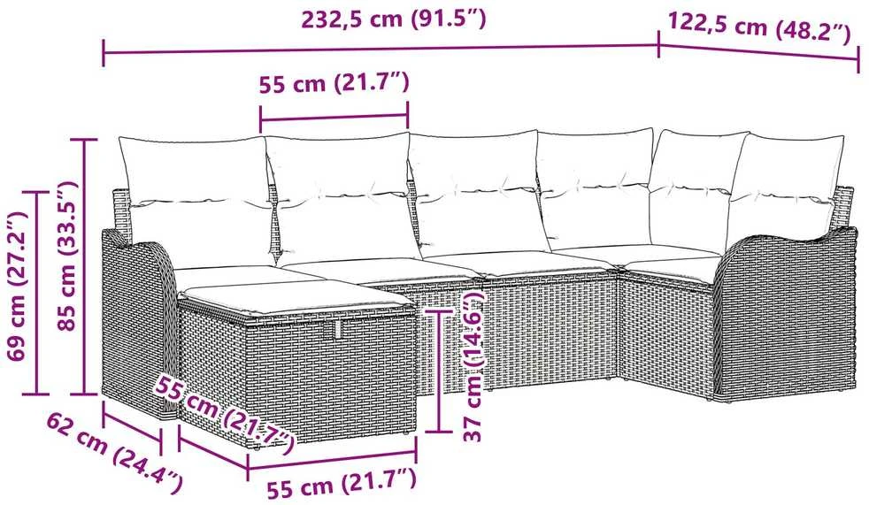 Sodo Sofų Rinkinys 6 vnt. 6-Vietų skaičius