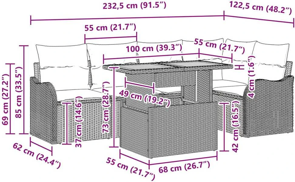 Sodo Sofų Rinkinys 6 vnt. 5-Vietų skaičius Juoda ir kreminė