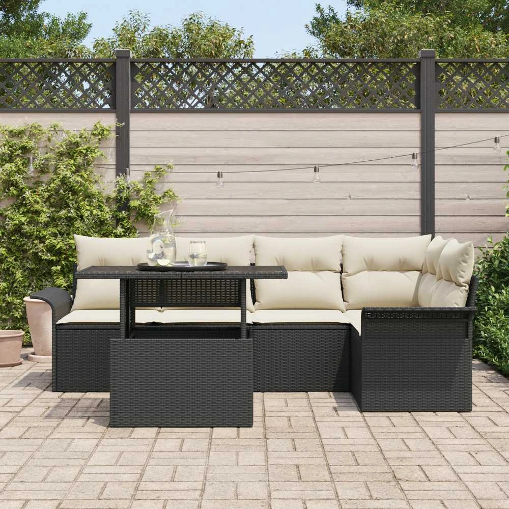 Lauko baldų komplektas Sodo Sofų Rinkinys su pagalve 6 pcs Juoda poliratanas