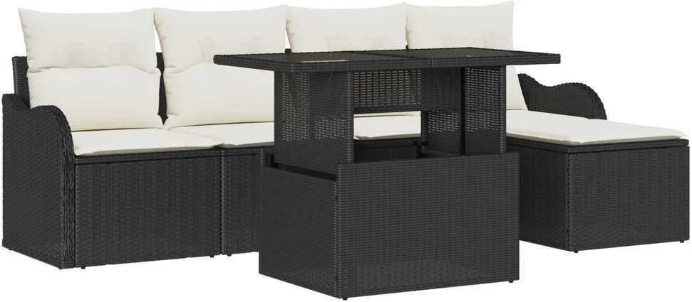 Lauko sėdimų vietų komplektas 6 vnt. Juoda Poli ratanas