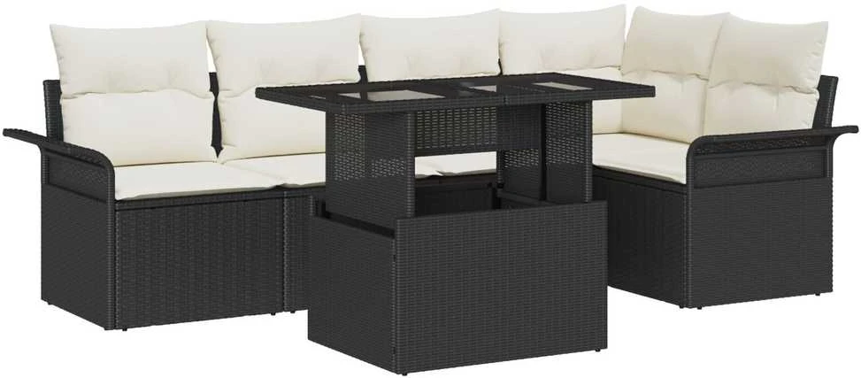Lauko baldų komplektas Sodo Sofų Rinkinys su pagalve 6 pcs Juoda poliratanas