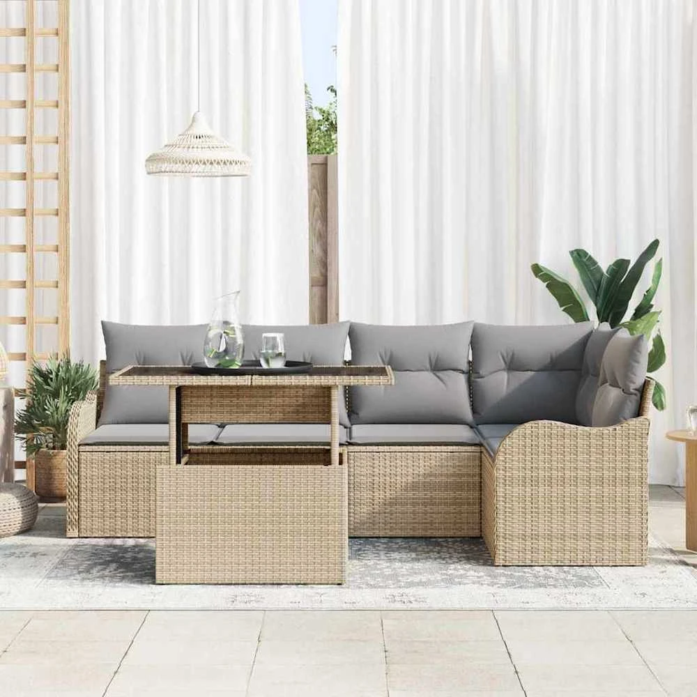 Lauko baldų komplektas Valgomojo komplektas 6 vnt. Smėlio Poli ratanas