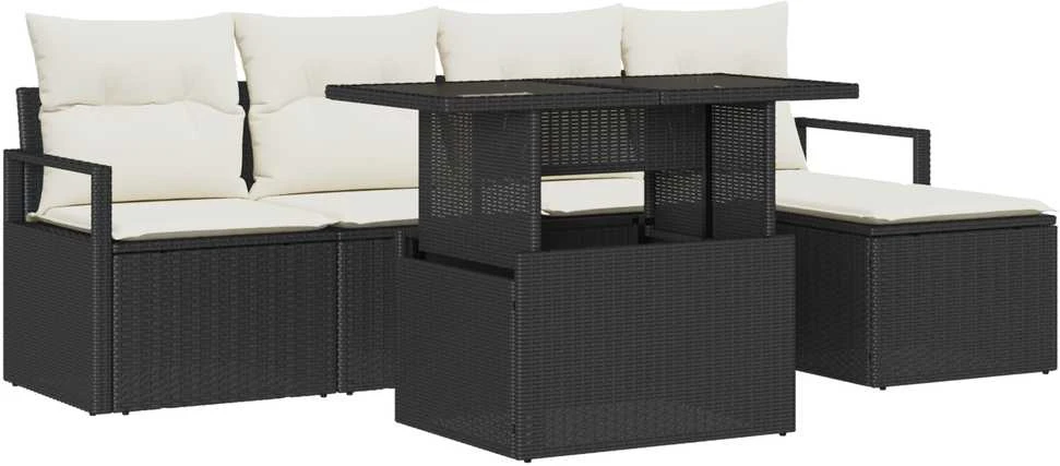 Sofa Sodo Sofų Rinkinys 6 vnt. Juoda ir kreminė poliratanas