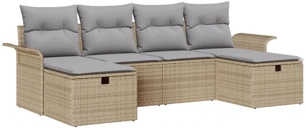 Sodo Sofų Rinkinys 6 vnt. Bežinė ir šviesiai pilka poliratanas