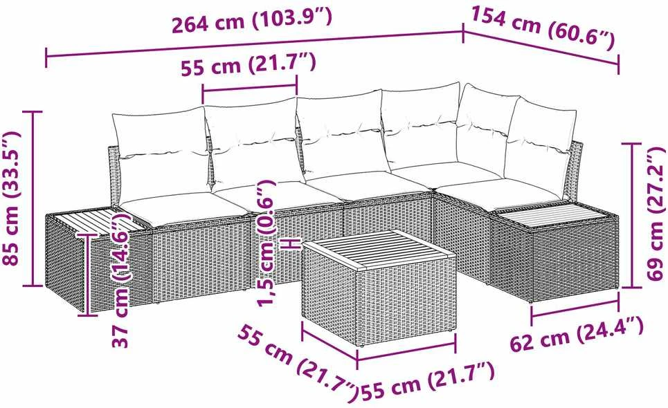 Sodo Sofų Rinkinys 6 vnt. Juoda Poli ratanas