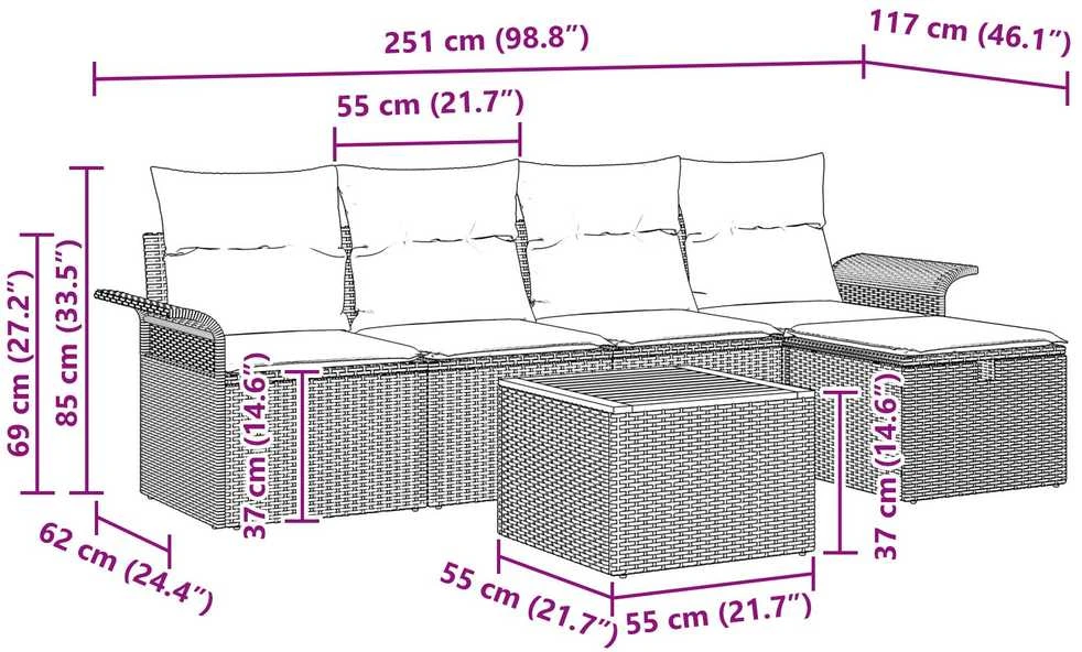 Lauko baldų komplektas Sodo Sofų Rinkinys 6 vnt. Smėlio Poli ratanas