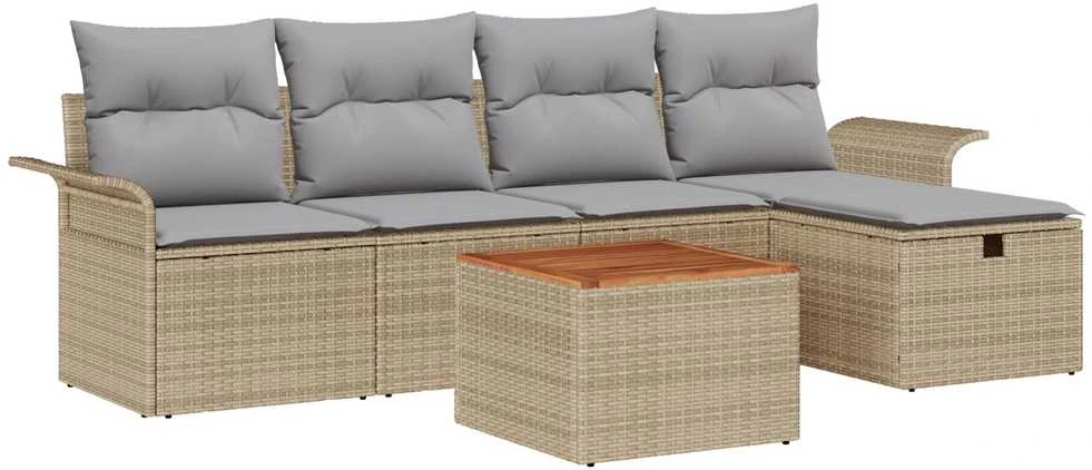 Lauko baldų komplektas Sodo Sofų Rinkinys 6 vnt. Smėlio Poli ratanas