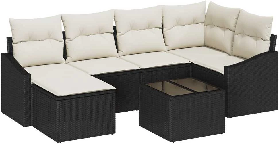 Lauko baldų komplektas Sofos komplektas su pagalve 7 pcs Juoda poliratanas