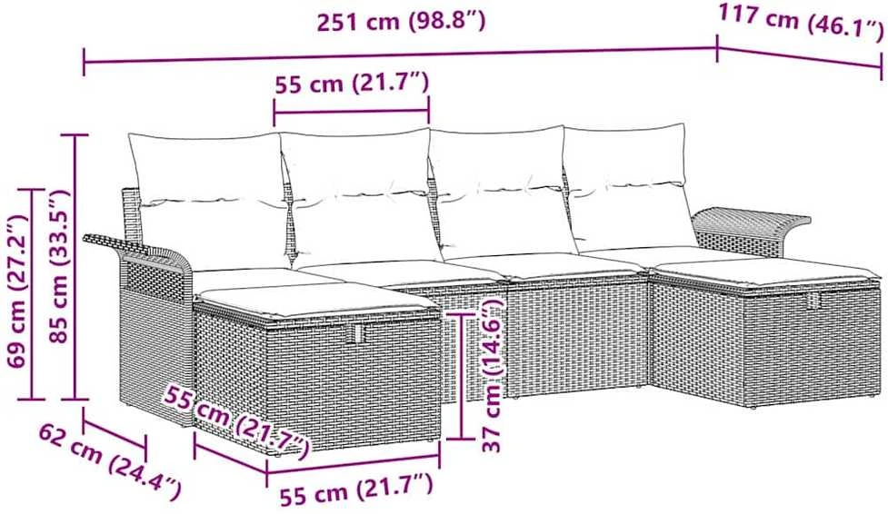 Sodo Sofų Rinkinys 6 vnt. Poli ratanas