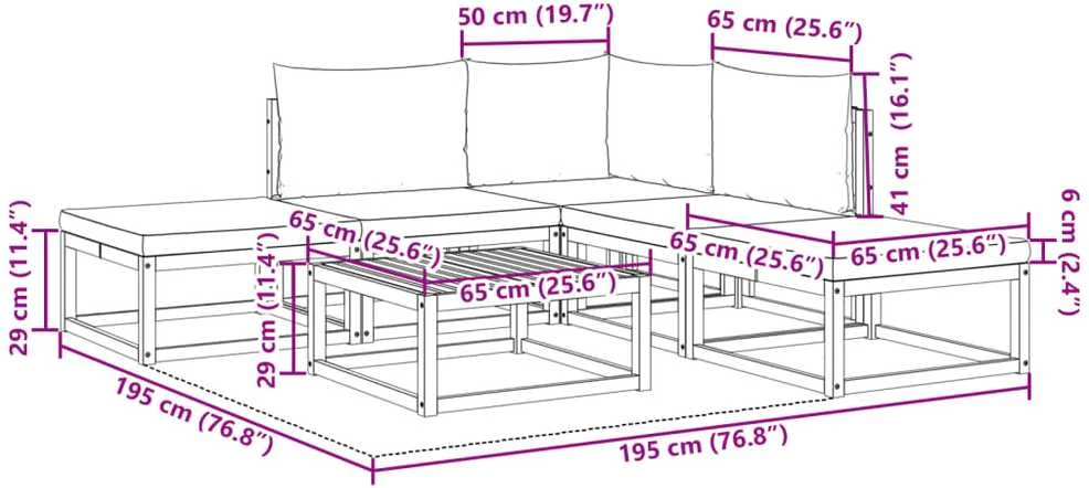 Sodo sofos komplektas su pagalvėmis, 6 dalių, akacijos masyvas