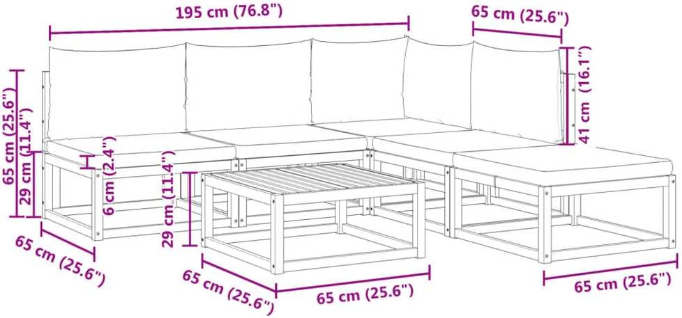 Sodo sofos komplektas su pagalvėmis, 6 dalių, akacijos masyvas