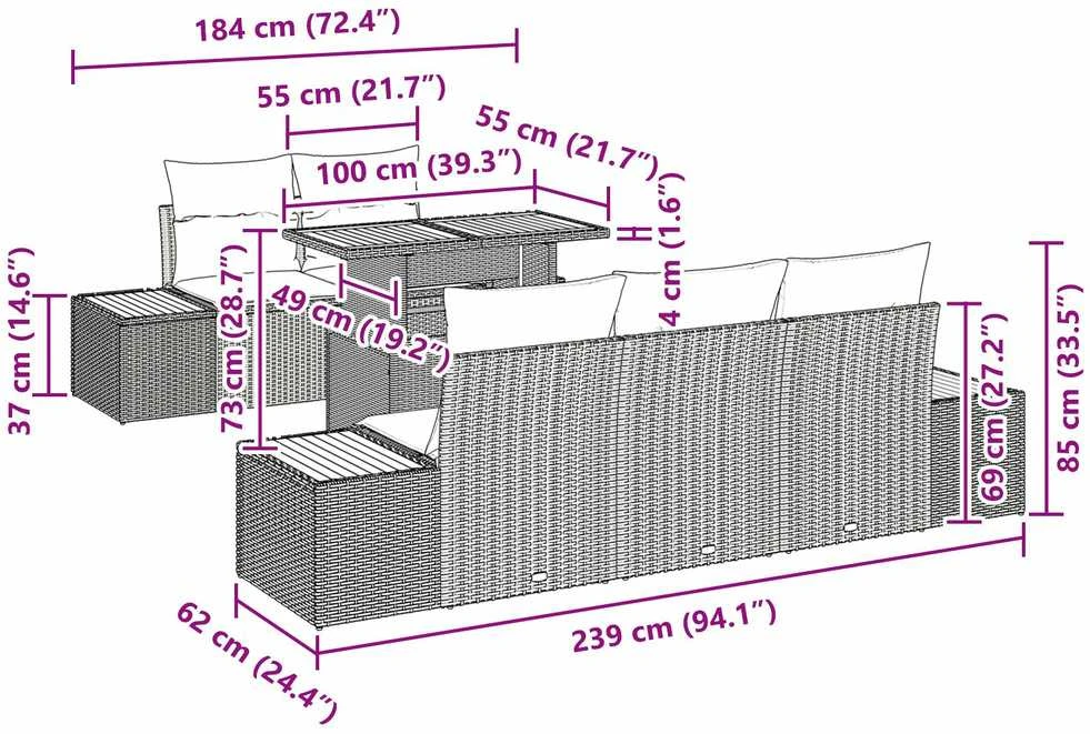 Sodo Sofų Rinkinys 6 vnt. Bežinė ir pilka