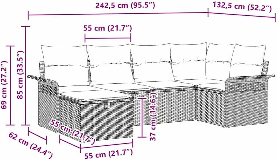 Lauko baldų komplektas Sodo Sofų Rinkinys 6 vnt. Poli ratanas