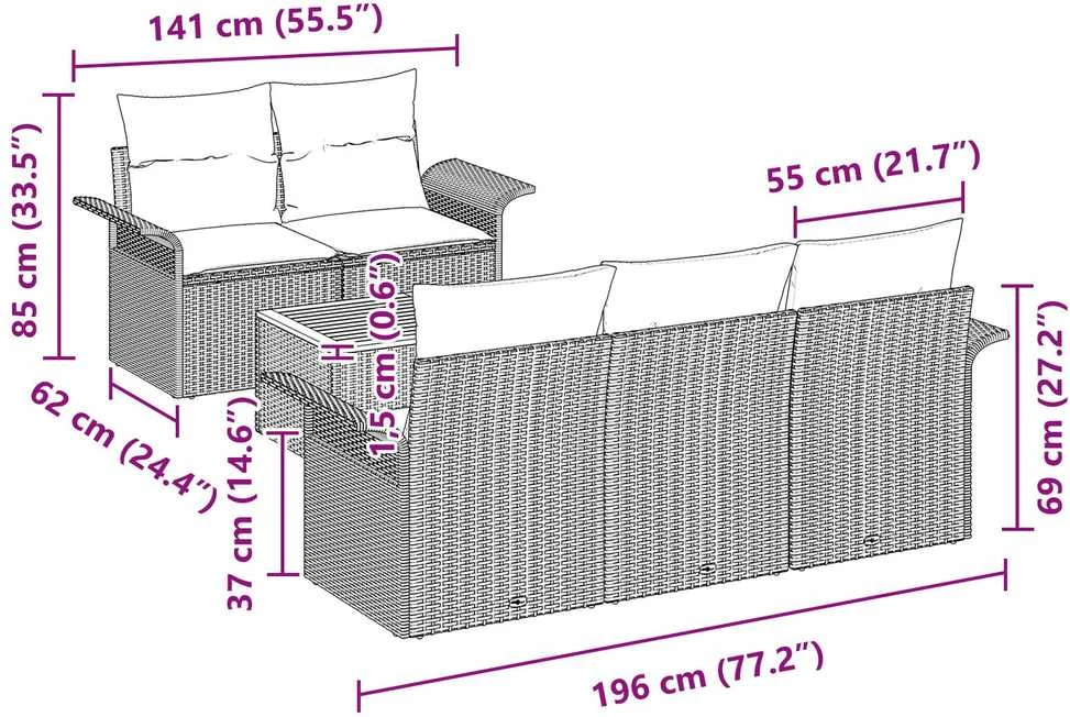 Sodo Sofų Rinkinys 6 vnt. 5-Vietų skaičius Bežinė ir kreminė