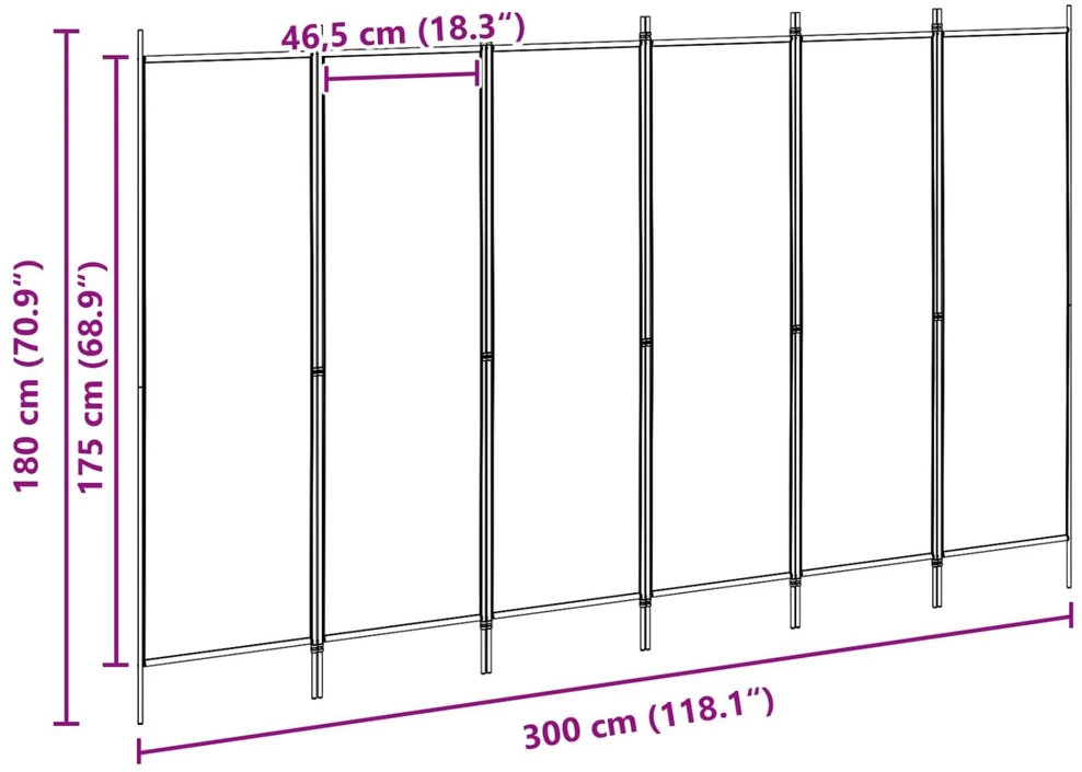 6-skydelio kambario pertvara Smėlio 300 x 180 cm Audinys