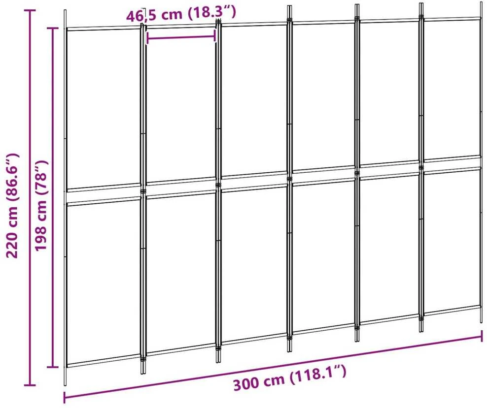 6-skydelio kambario pertvara Smėlio 300 x 220 cm Audinys