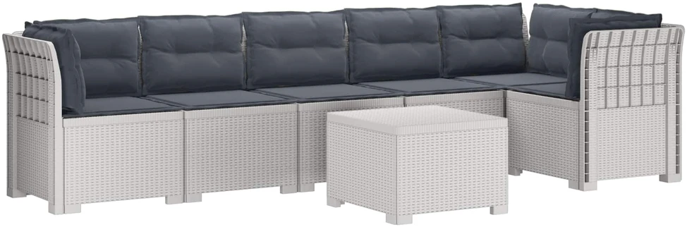 6-vietė Sodo Sofa Su Pagalvėlėmis Rataniniu Išvaizdu PP Balta