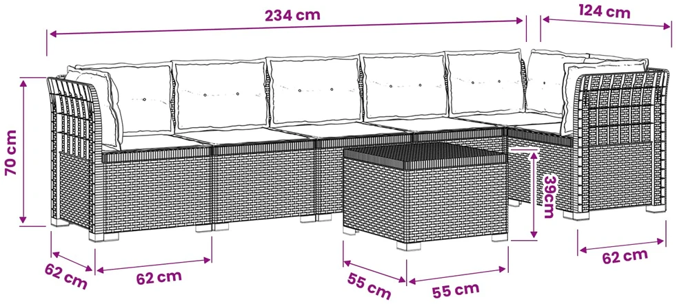 6-vietė Sodo Sofa Su Pagalvėlėmis Rataniniu Išvaizdu PP