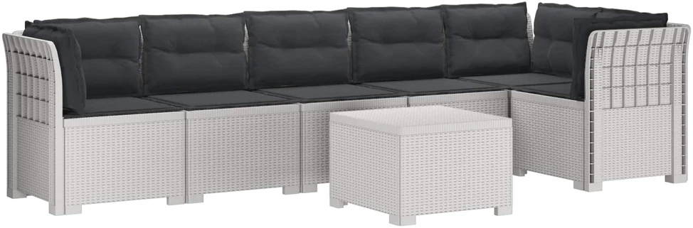 6-vietė Sodo Sofa Su Pagalvėlėmis Rataniniu Išvaizdu PP Balta
