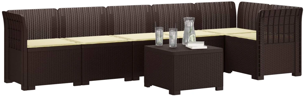 6-vietė Sodo Sofa Su Pagalvėlėmis Rataniniu Išvaizdu PP Ruda