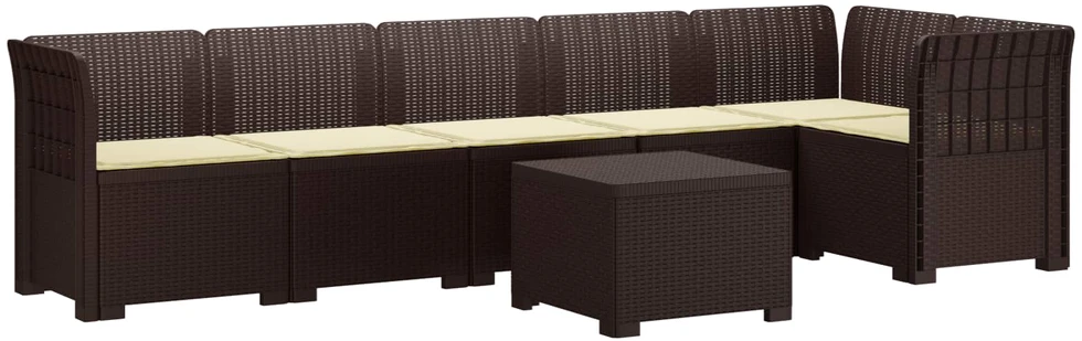6-vietė Sodo Sofa Su Pagalvėlėmis Rataniniu Išvaizdu PP Ruda