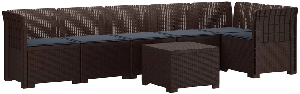 6-vietė Sodo Sofa Su Pagalvėlėmis Rataniniu Išvaizdu PP Ruda