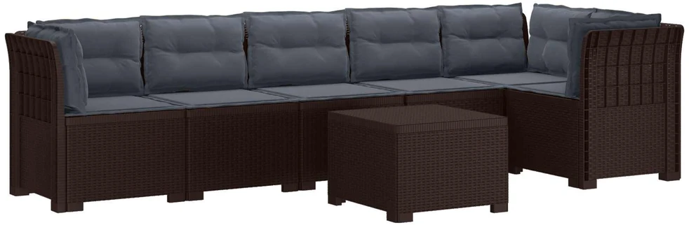 6-vietė Sodo Sofa Su Pagalvėlėmis Rataniniu Išvaizdu PP Ruda