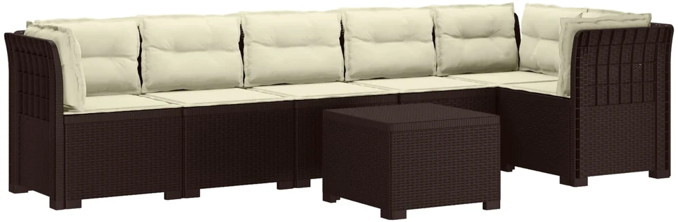6-vietė Sodo Sofa Su Pagalvėlėmis Rataniniu Išvaizdu PP Ruda