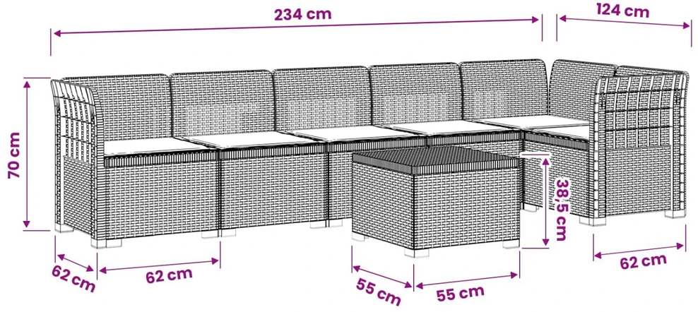 6-vietė Sodo Sofa Su Pagalvėlėmis Rataniniu Išvaizdu PP