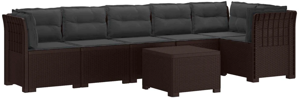 6-vietė Sodo Sofa Su Pagalvėlėmis Rataniniu Išvaizdu PP Ruda