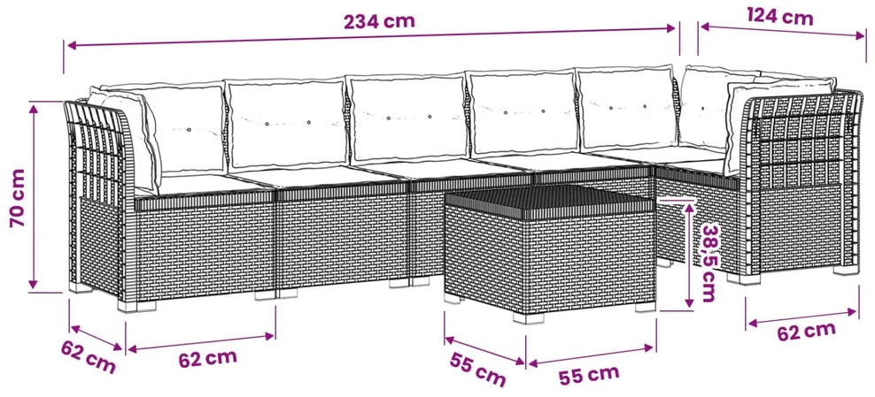 6-vietė Sodo Sofa Su Pagalvėlėmis Rataniniu Išvaizdu PP