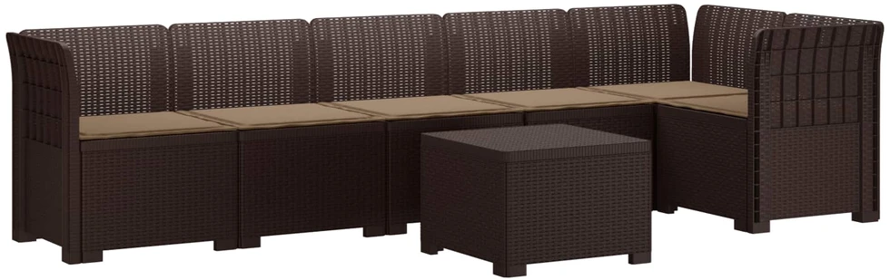 6-vietė Sodo Sofa Su Pagalvėlėmis Rataniniu Išvaizdu PP Ruda
