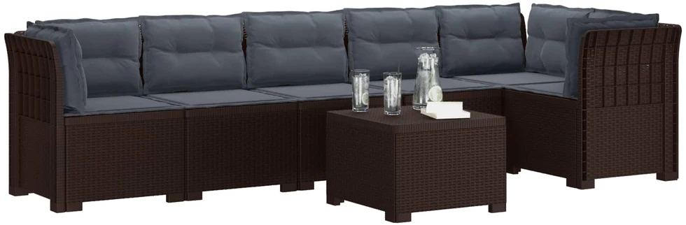 6-vietė Sodo Sofa Su Pagalvėlėmis Rataniniu Išvaizdu PP Ruda