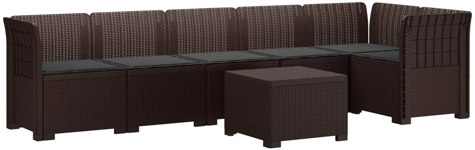 6-vietė Sodo Sofa Su Pagalvėlėmis Rataniniu Išvaizdu PP Ruda
