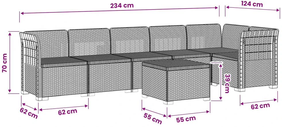 6-vietė Sodo Sofa Su Rataniniu Išvaizdu PP Šviesiai pilka