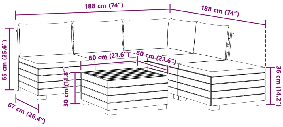 6 vnt. Lauko sofos komplektas Kietos akacijos mediena Ruda