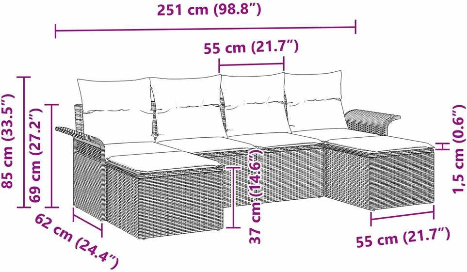 Lauko baldų komplektas Sodo Sofų Rinkinys 6 vnt. Smėlio poliratanas