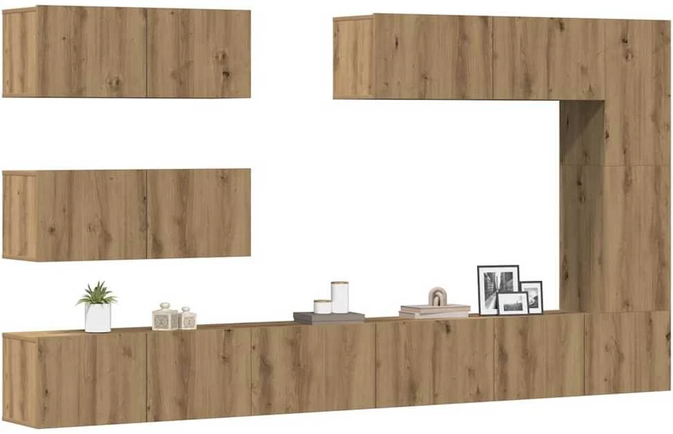 TV staliukas 7 dalių sieninis televizoriaus spintelės komplektas Artisan Oak