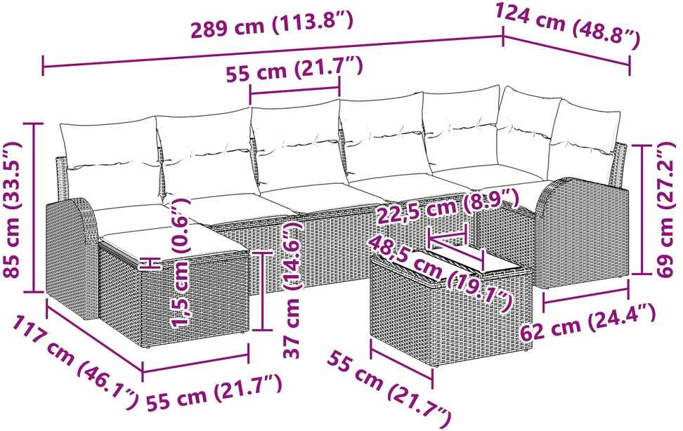 Sodo Sofų Rinkinys 8 vnt. Pilka [Sintetinė]: Poli ratanas