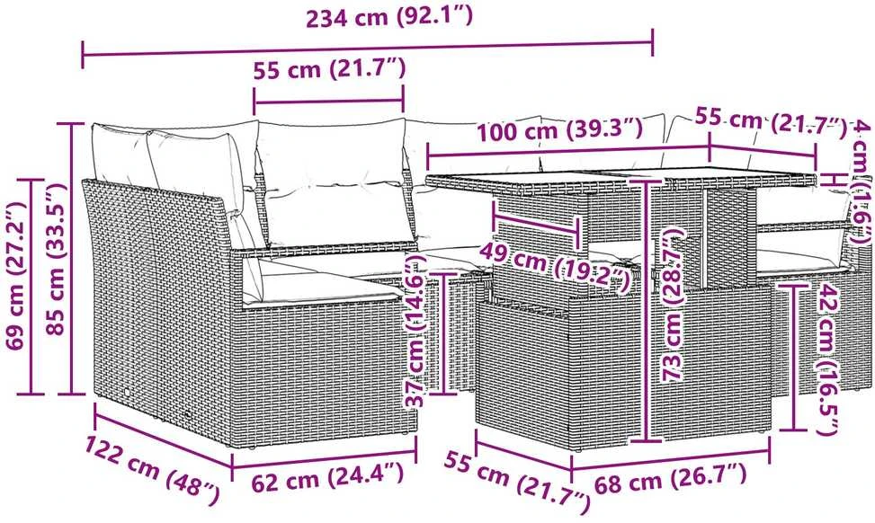 Sodo Sofų Rinkinys 7 vnt. 6-Vietų skaičius Ruda poliratanas