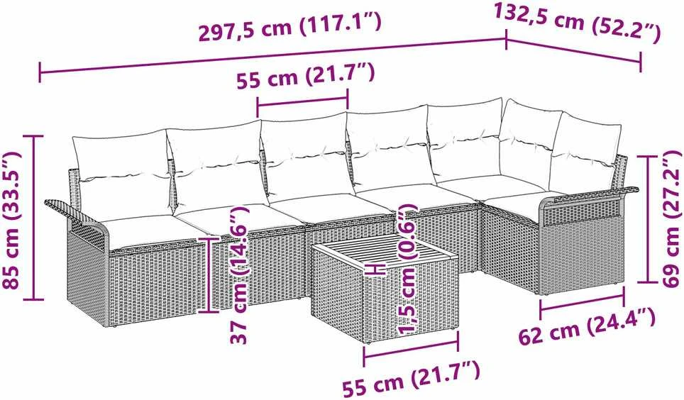 Sodo Sofų Rinkinys 7 vnt. Pilka poliratanas