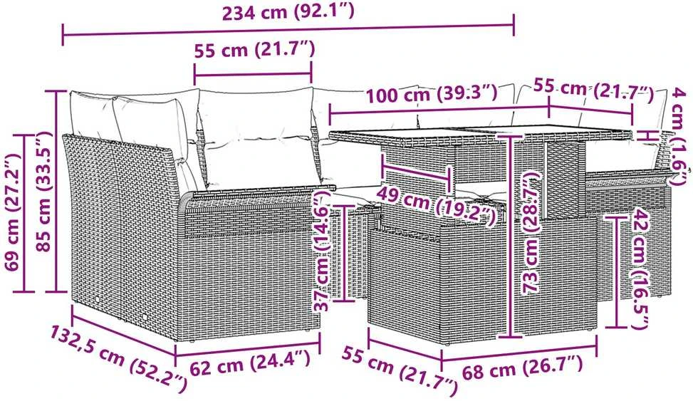 Lauko baldų komplektas Sodo Sofų Rinkinys 7 vnt. Smėlio [Sintetinė]: Poli ratanas