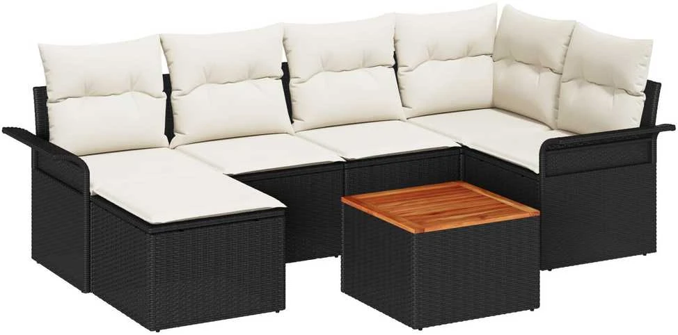 Lauko baldų komplektas Sodo Sofų Rinkinys su pagalve 7 pcs Juoda poliratanas