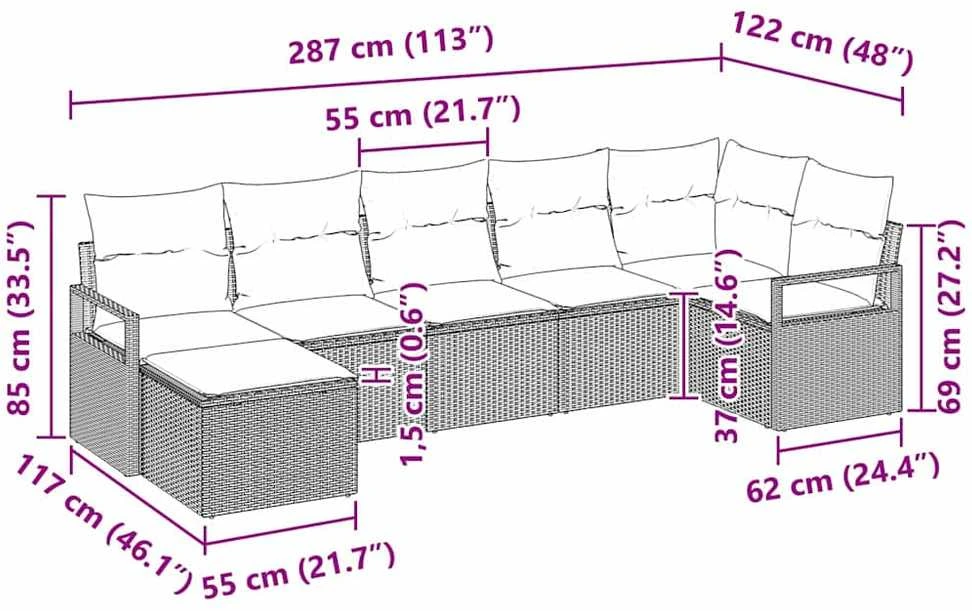 Sofos komplektas 7 vnt. Pilka poliratanas