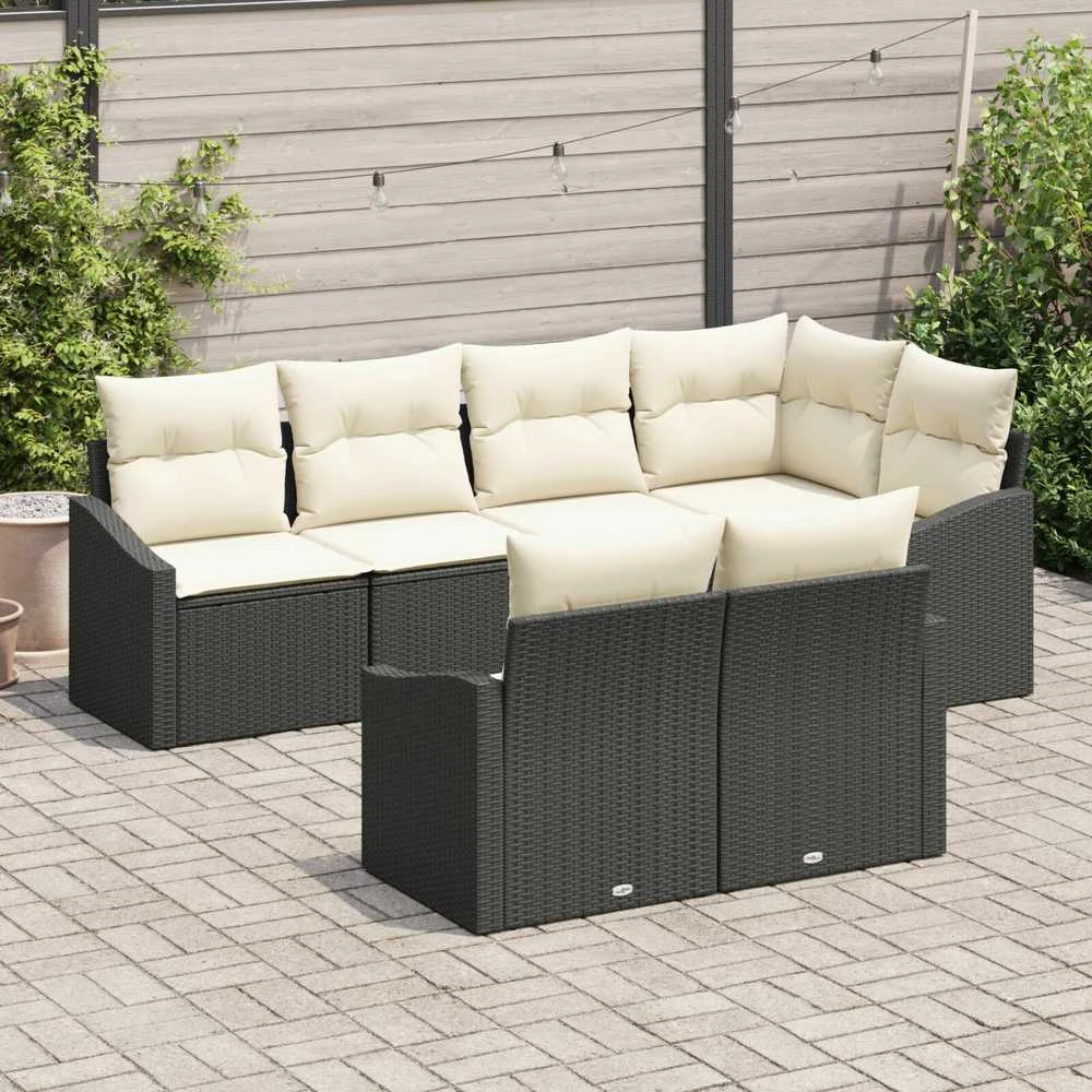 Lauko baldų komplektas Sofos komplektas su pagalve 7 pcs Juoda poliratanas