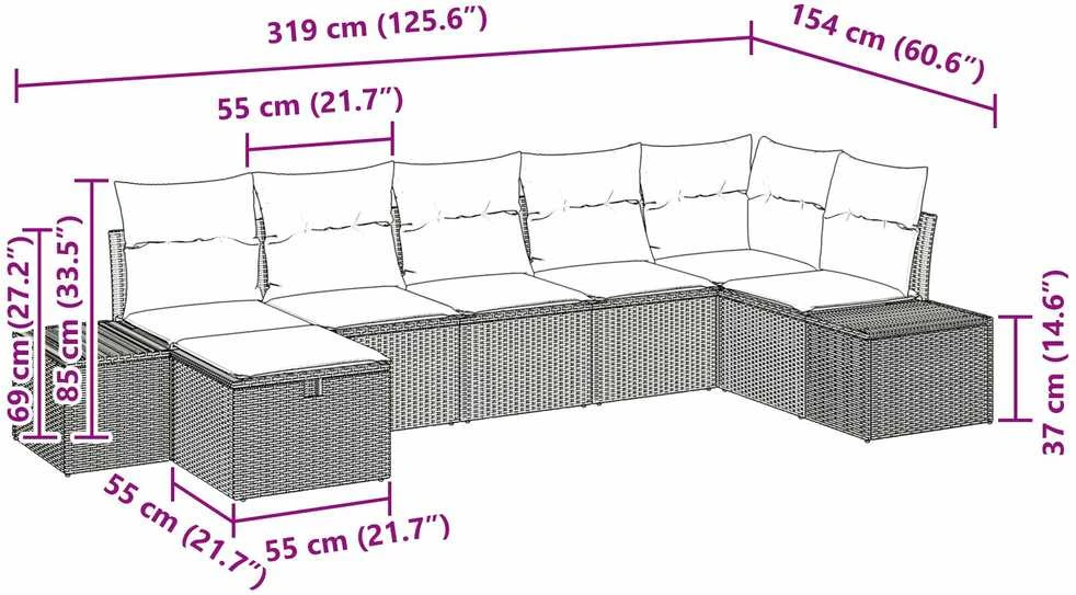 Lauko baldų komplektas Sodo Sofų Rinkinys 7 vnt. Pilka poliratanas