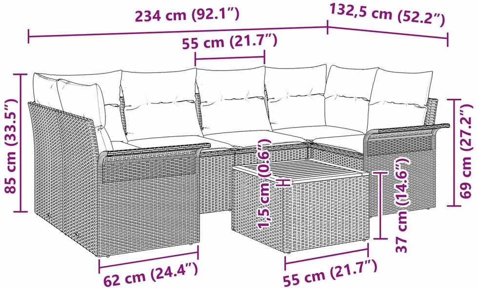 Lauko baldų komplektas Sodo Sofų Rinkinys 7 vnt. Pilka poliratanas