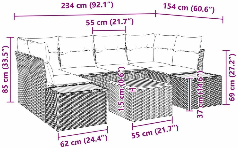 Lauko baldų komplektas Sodo Sofų Rinkinys 6 vnt. Pilka Poli ratanas