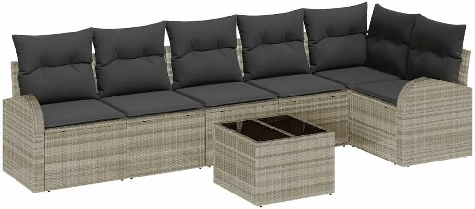 Sodo Sofų Rinkinys su pagalve 7 pcs Šviesiai pilka Poli ratanas